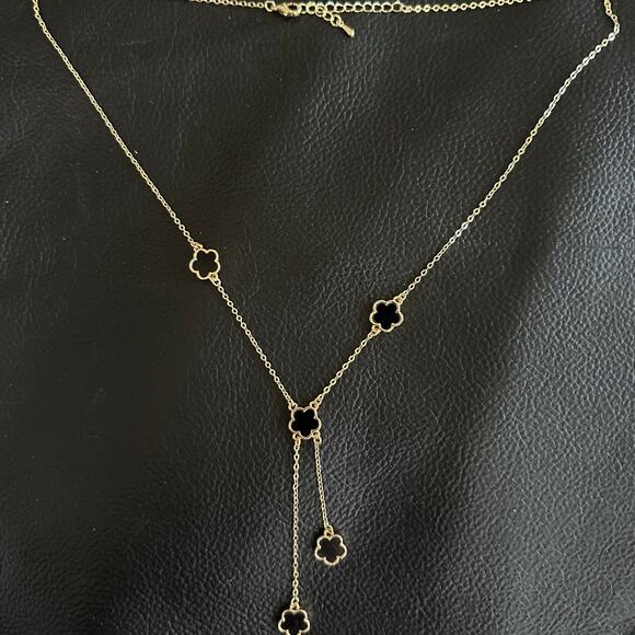Minimalist Lariat style Black & Gold Tone Necklace - Picture 2 of 3